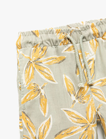 Desenli Beli Lastikli Pamuklu Şort