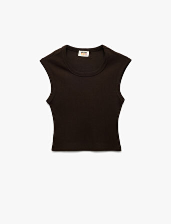 Pamuklu Kolsuz Bisiklet Yaka Fitilli Slim Fit Crop Atlet