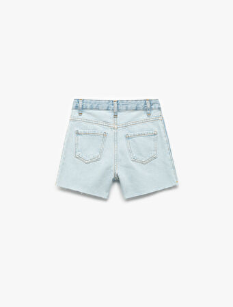 Saçaklı Paçalı Cepli Denim Mini Şort