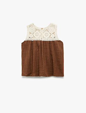 Pamuklu Viskon Kolsuz Bisiklet Yaka Nakışlı Bluz