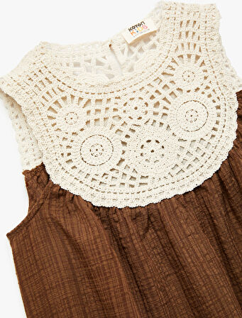 Pamuklu Viskon Kolsuz Bisiklet Yaka Nakışlı Bluz