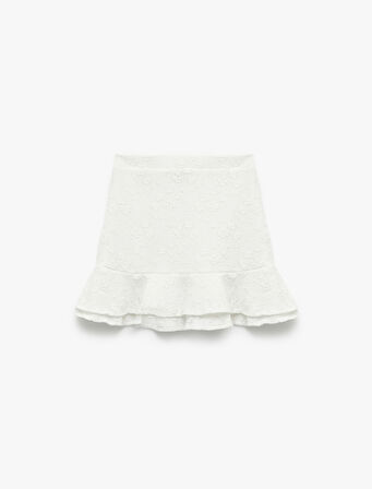 Volanlı Brodeli Beli Lastikli Mini Etek