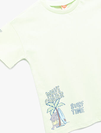 Baskılı Kısa Kollu Bisiklet Yaka Pamuklu Tişört