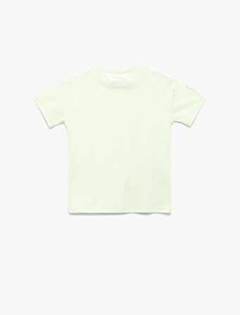 Baskılı Kısa Kollu Bisiklet Yaka Pamuklu Tişört