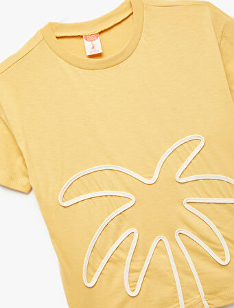 Palmiye Baskılı Bisiklet Yaka Kısa Kollu Pamuklu Tişört