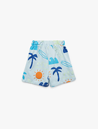 Pamuklu Cep Detaylı Beli Bağcıklı Baskılı Şort