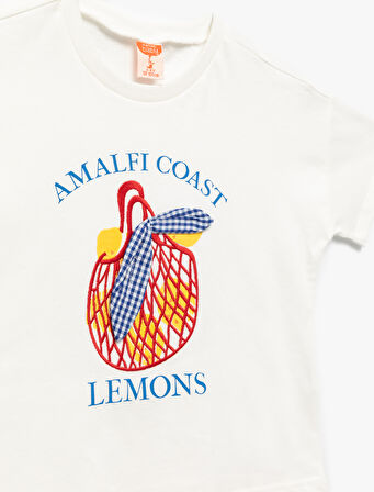 Bisiklet Yaka Kısa Kollu Pamuklu Baskılı Tişört