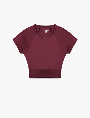 Slim Fit Kısa Kollu Bağlama Detaylı Crop Spor Tişört