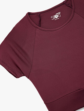 Slim Fit Kısa Kollu Bağlama Detaylı Crop Spor Tişört