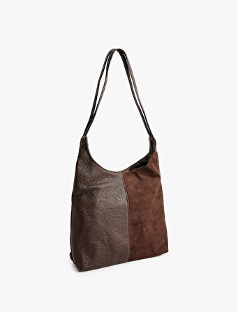 Suni Deri Detaylı Süet Görünümlü Hobo Çanta