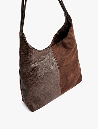 Suni Deri Detaylı Süet Görünümlü Hobo Çanta