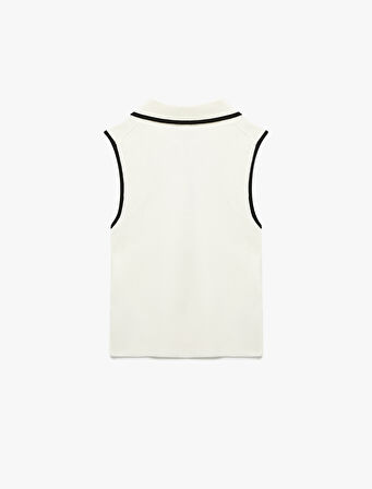 Renk Kontrastlı Kolsuz Fermuar Detaylı Polo Yaka Triko Bluz