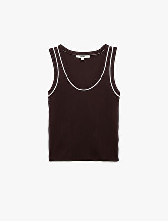 Renk Kontrastlı Kolsuz U Yaka Triko Atlet