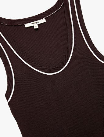 Renk Kontrastlı Kolsuz U Yaka Triko Atlet