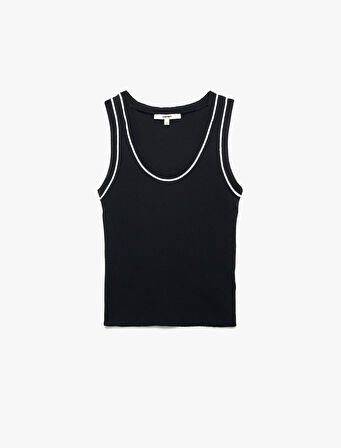 Renk Kontrastlı Kolsuz U Yaka Triko Atlet