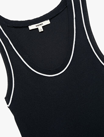 Renk Kontrastlı Kolsuz U Yaka Triko Atlet