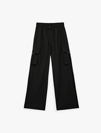 Yüksek Bel Kargo Cepli Geniş Paça Eşofman Altı