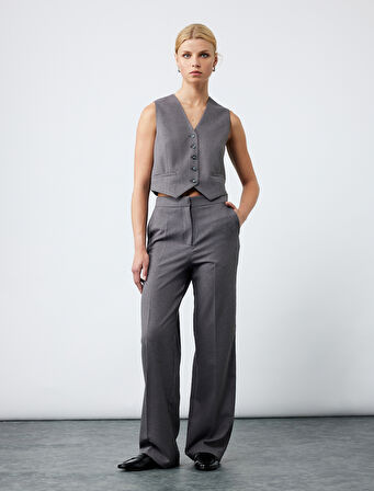 Cep Detaylı Geniş Paça Kumaş Pantolon