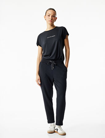 Yüksek Bel Modal Karışımlı Bağcıklı Cepli Jogger Eşofman Altı