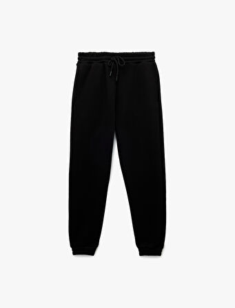 Beli Bağcıklı Şardonlu Yüksek Bel Oversize Jogger Spor Eşofman Altı