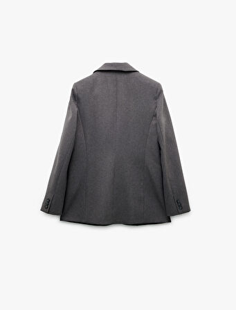 Kruvaze Yaka Düğmeli Cepli Uzun Kollu Blazer Ceket