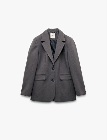 Kruvaze Yaka Düğmeli Cepli Uzun Kollu Blazer Ceket