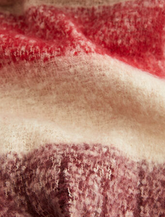 Yumuşak Dokulu Renk Bloklu Püsküllü Uzun Atkı