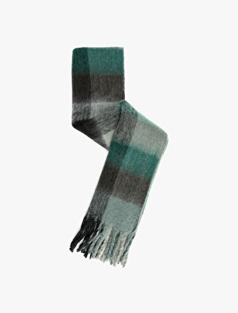 Yumuşak Dokulu Püsküllü Ekoseli Uzun Atkı