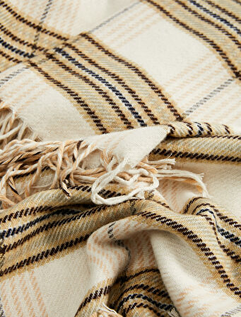 Püsküllü Ekoseli Uzun Atkı