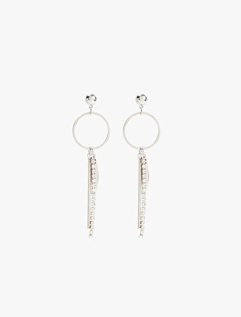 Taşlı Charm Detaylı Sallantılı Geometrik Küpe