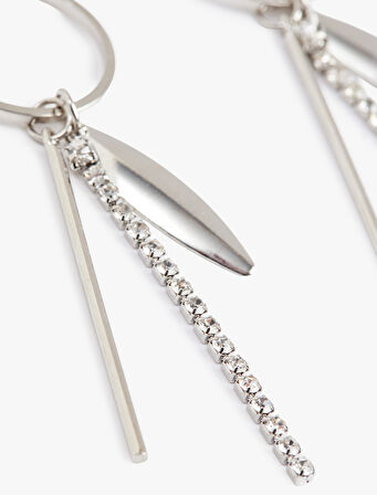 Taşlı Charm Detaylı Sallantılı Geometrik Küpe