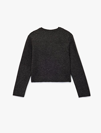 Cepli Gold Düğme Detaylı Uzun Kollu Bisiklet Yaka Triko Hırka