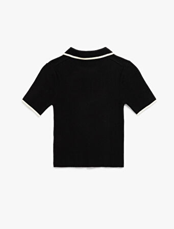 Regular Fit Kısa Kollu Polo Yaka Yarım Fermuarlı Triko Kazak