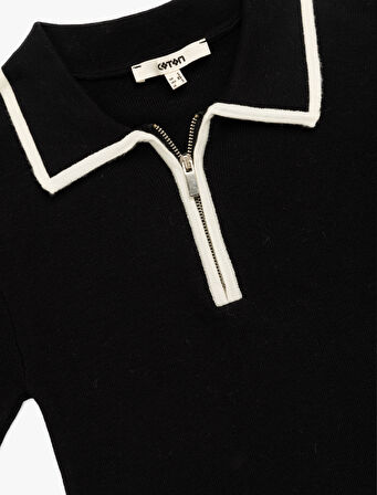 Regular Fit Kısa Kollu Polo Yaka Yarım Fermuarlı Triko Kazak