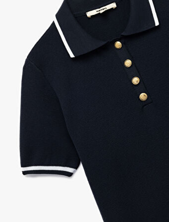Düğmeli Kısa Kollu Polo Yaka Triko Kazak