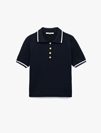 Düğmeli Kısa Kollu Polo Yaka Triko Kazak