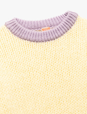 Uzun Kollu Bisiklet Yaka Renk Bloklu Triko Kazak