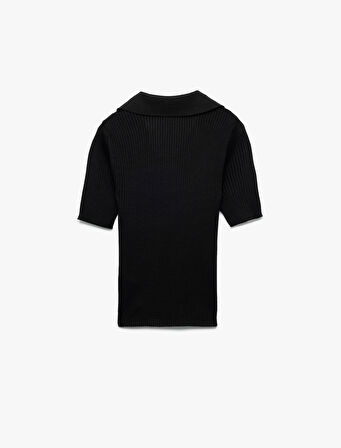 Önden Bağlama Detaylı Kısa Kollu Polo Yaka Triko Kazak