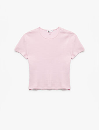 Crop Bisiklet Yaka Kısa Kollu Slim Fit Basic Kadın Tişört