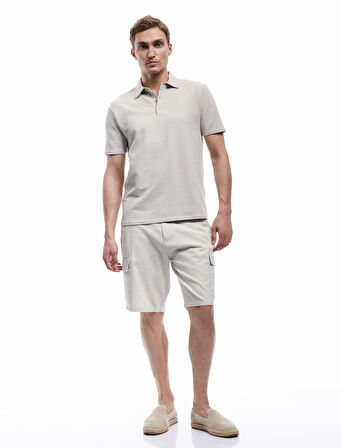 Kısa Kollu Pamuklu Regular Fit Dokulu Polo Yaka Tişört