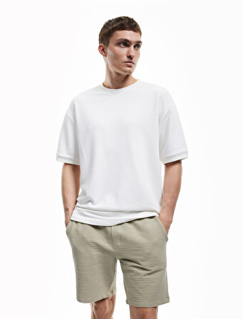 Pamuklu Dokulu Bermuda Beli Bağcıklı Şort