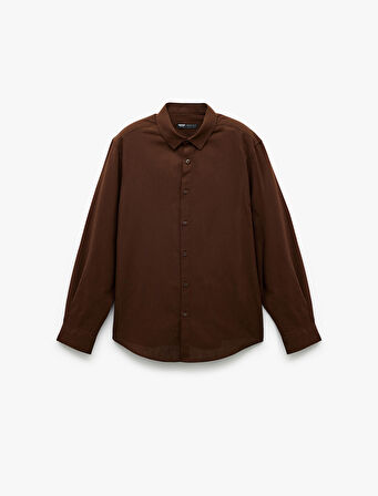 Uzun Kollu Pamuklu Regular Fit Kol Detaylı Klasik Gömlek