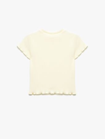 Pamuklu Büzgü Detaylı Bisiklet Yaka Kısa Kollu Crop Tişört