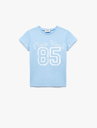 Pamuklu Baskılı Kısa Kollu Bisiklet Yaka Tişört