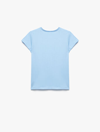 Pamuklu Baskılı Kısa Kollu Bisiklet Yaka Tişört