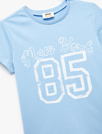 Pamuklu Baskılı Kısa Kollu Bisiklet Yaka Tişört