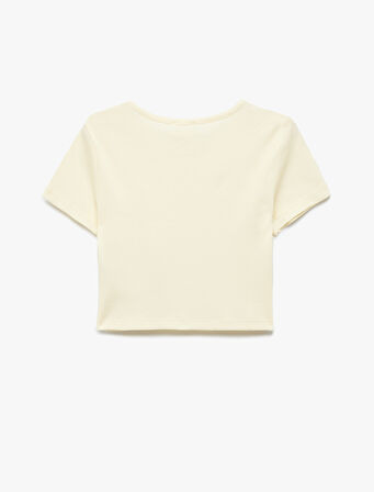 Kelebek Baskılı Kısa Kollu Bisiklet Yaka Pamuklu Tişört