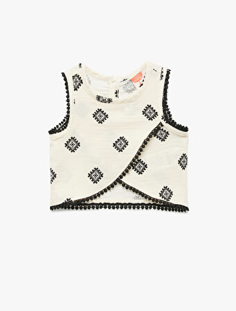 Pamuklu Nakış Detaylı Kolsuz Crop Bluz