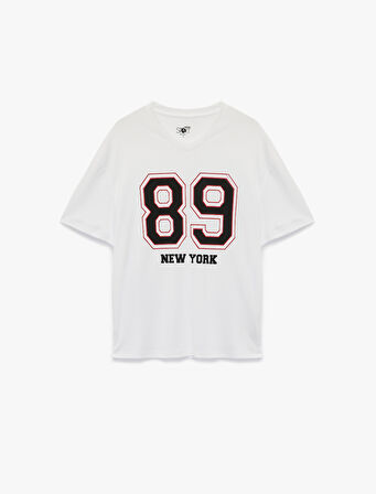 Regular Fit Kısa Kollu V Yaka Baskılı Spor Tişört