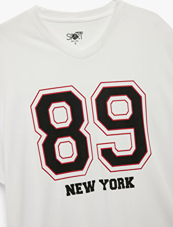 Regular Fit Kısa Kollu V Yaka Baskılı Spor Tişört